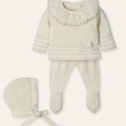 Conjunto Lana Bebé 3 Piezas Mac Ilusión – Natural con Cuello Volante Beige