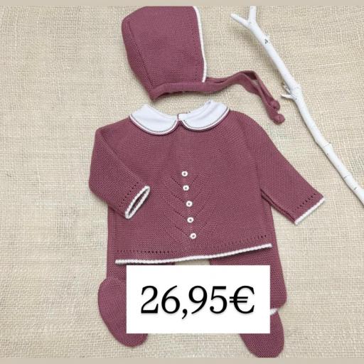 Conjunto lana 3 piezas berengena 