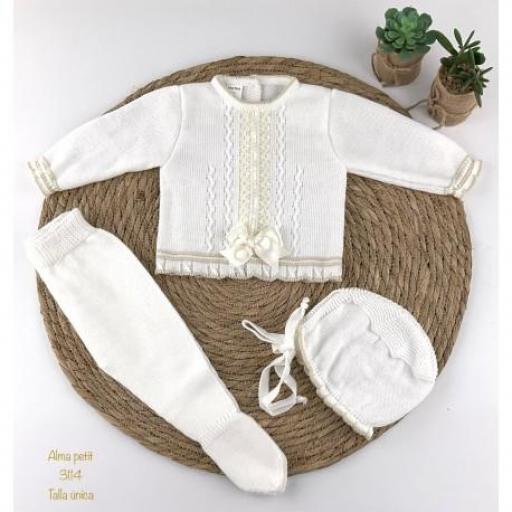 Conjunto lana 3 piezas beige 