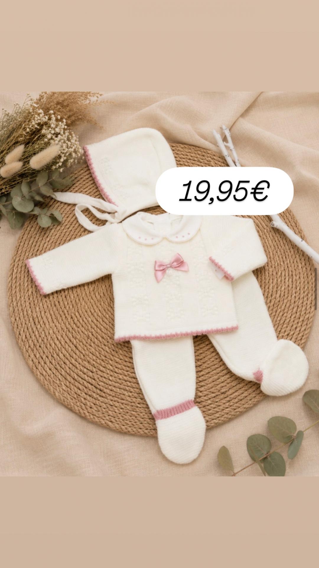Conjunto lana 3 piezas crudo rosa