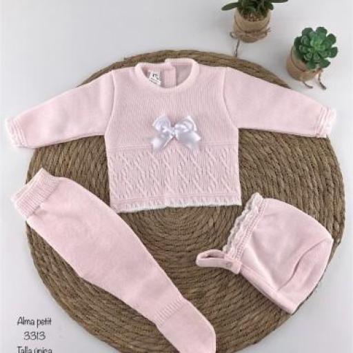 Conjunto de lana para bebé - 3 piezas rosa pastel 