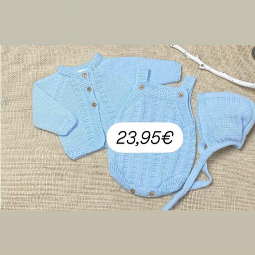 Conjunto lana 3 piezas celeste 