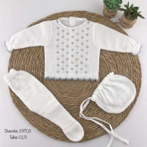 Conjunto de lana para bebé - 3 piezas blanco y gris 