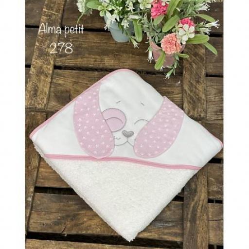 Capa de baño perrito blanco rosa 