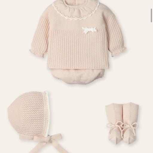 Conjunto de Lana Rosa Nude 4 Piezas para Bebé | Mac Ilusión
