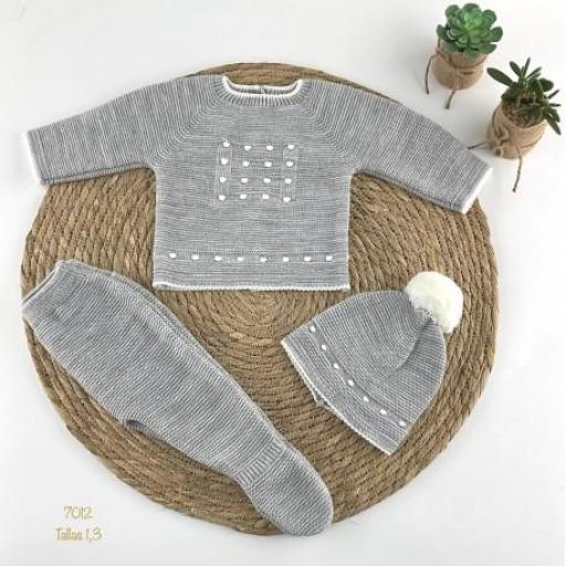 Conjunto lana 3 piezas Gris/blanco 