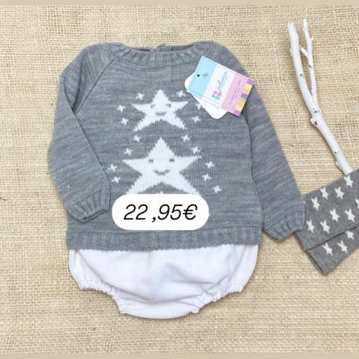 Conjunto 2 piezas lana gris Estrellas 