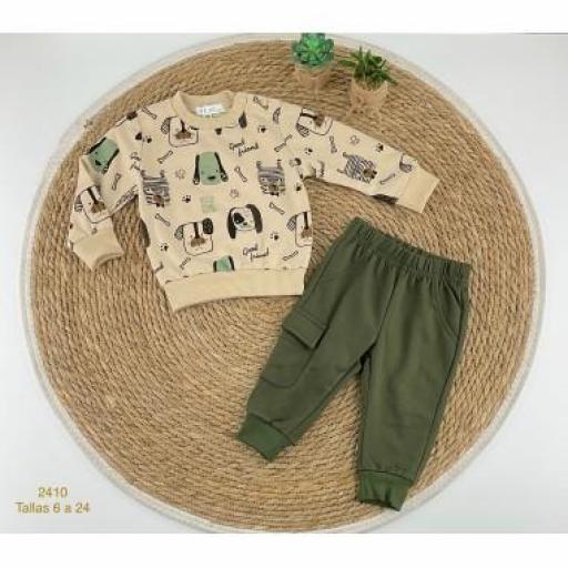 Conjunto bebé niño camel/verde