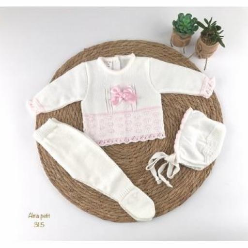 Conjunto lana 3 piezas blanco rosa  [0]