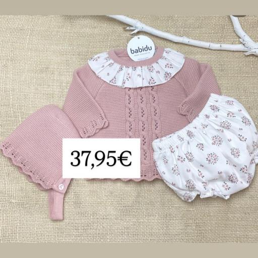 Conjunto bebé 3 piezas rosa maquillaje Babidú