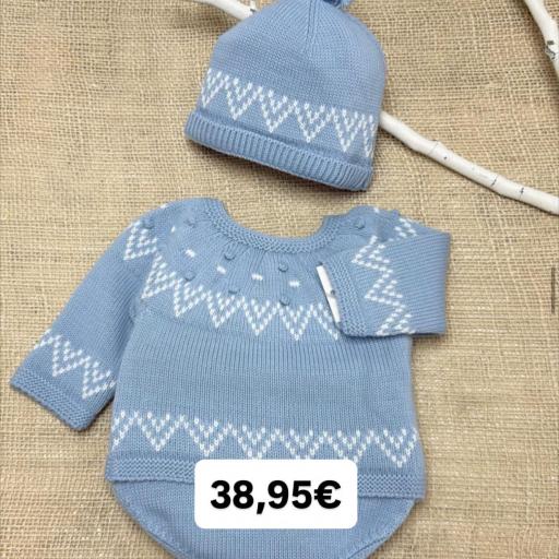 Conjunto lana 3 piezas “cenefa azul”