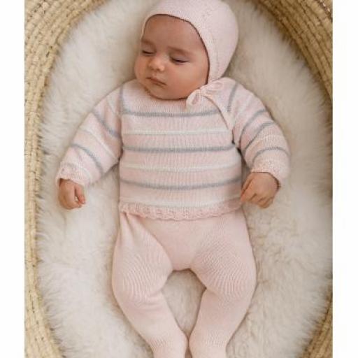 "Ternura Rosa" – Conjunto de lana tres piezas para bebé