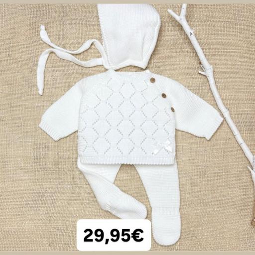 Conjunto lana 3 piezas “rombo blanco “