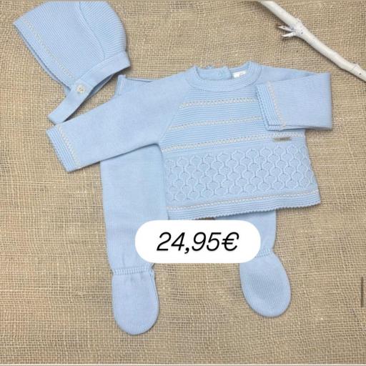 Conjunto lana 3 piezas celeste 