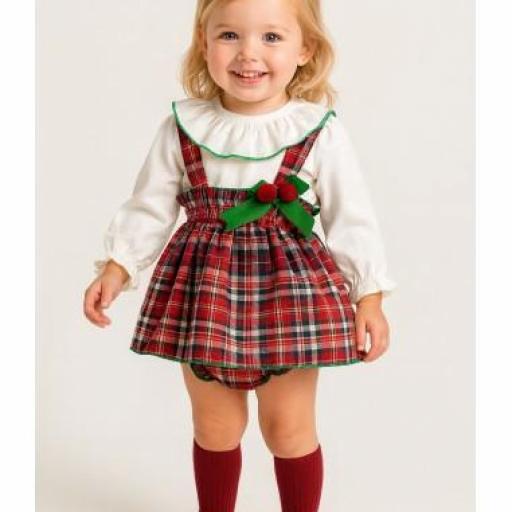 “Guinda vichy “ conjunto 3 piezas bebé niña 