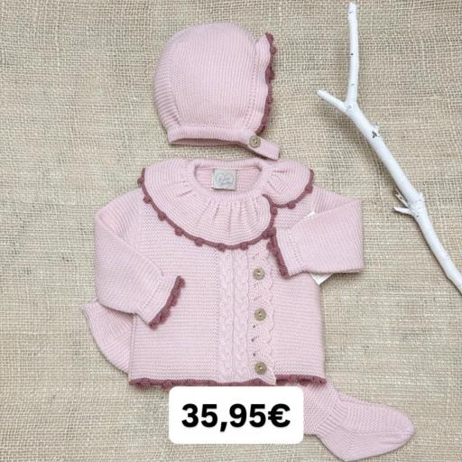 Conjunto lana 3 piezas “rosa mimoso “