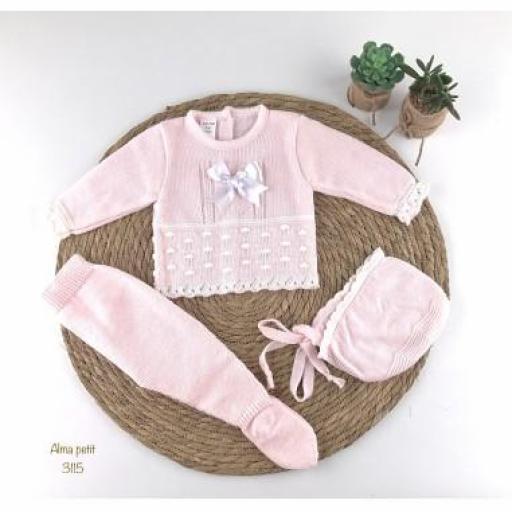 Conjunto lana 3 piezas blanco rosa blanco 