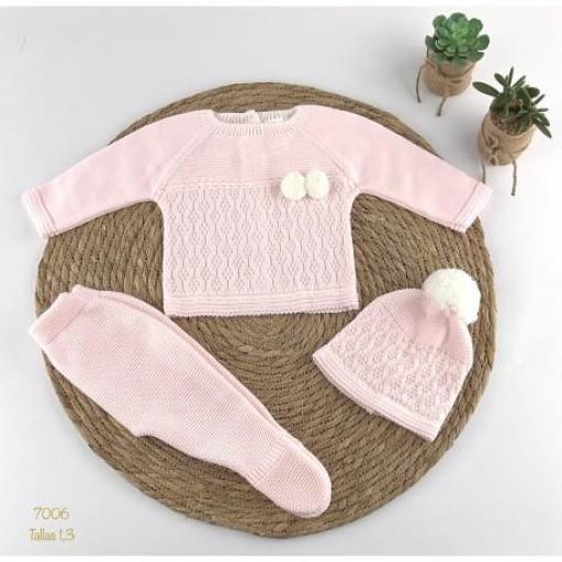 Conjunto lana 3 piezas rosa 