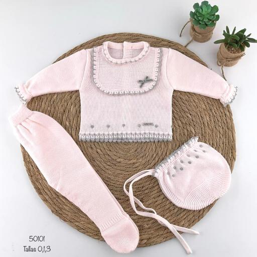 Conjunto lana bebé 3 piezas rosa  [1]