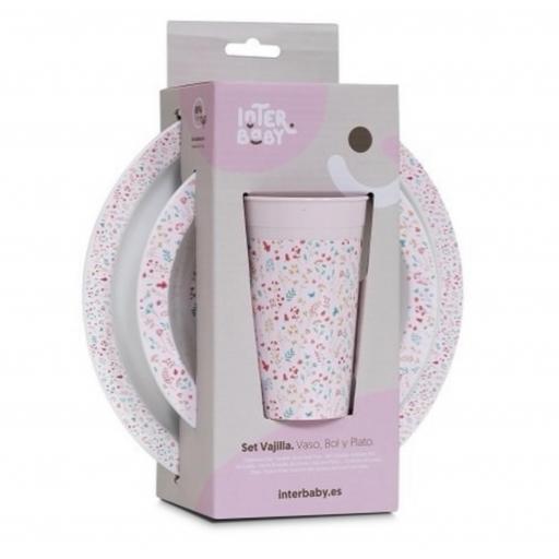 Vajilla 3 piezas flores Rosa [1]