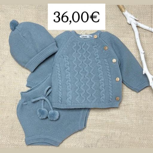Conjunto lana 3 piezas babidu azul 