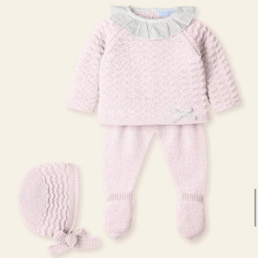 Conjunto lana 3 piezas rosa 