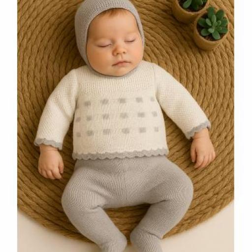 Conjunto hilo 3 piezas blanco gris 