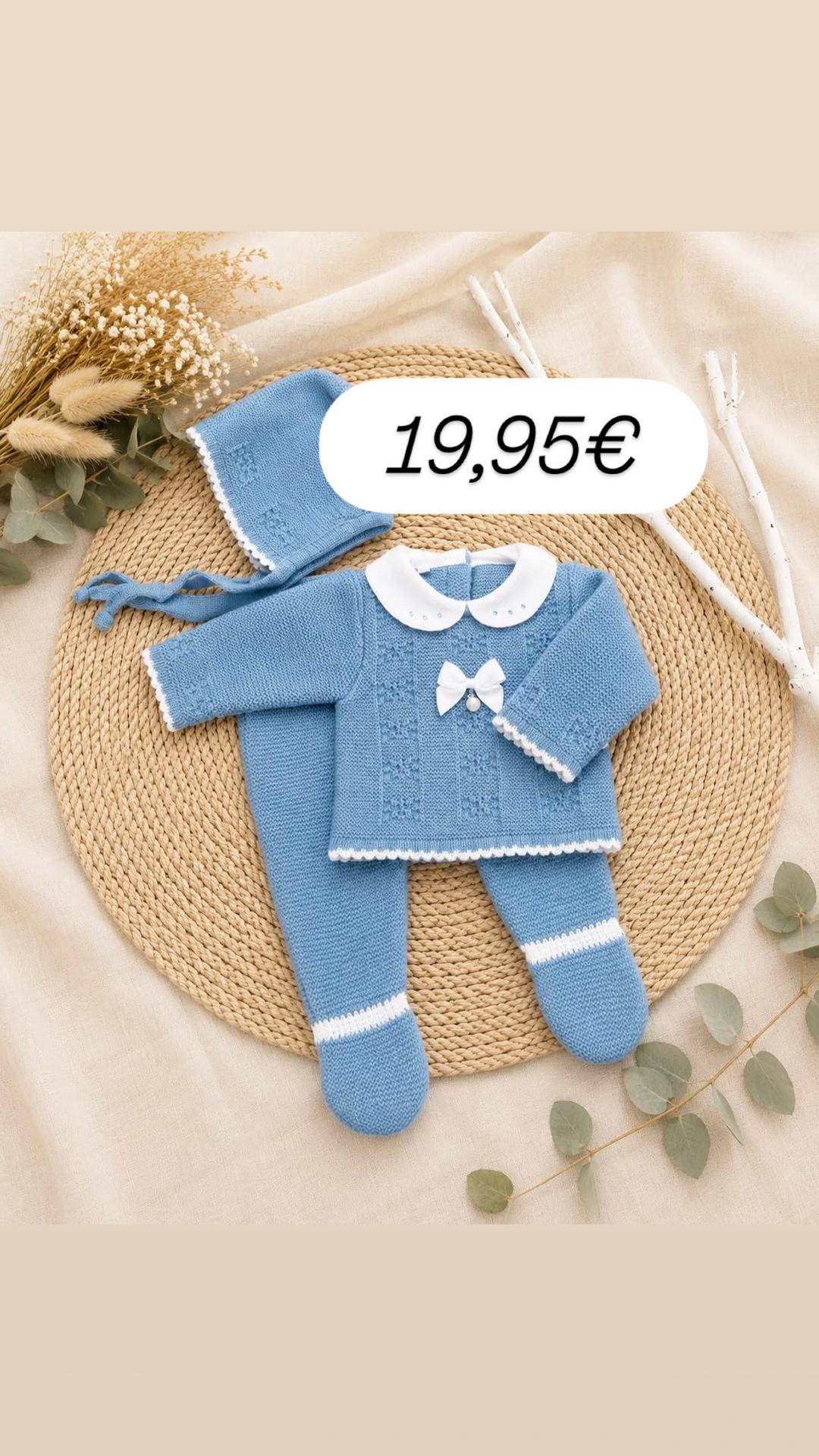 Conjunto lana 3 piezas azulado blanco