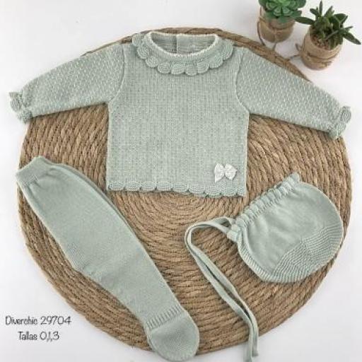 Conjunto de lana para bebé - 3 piezas Verde 