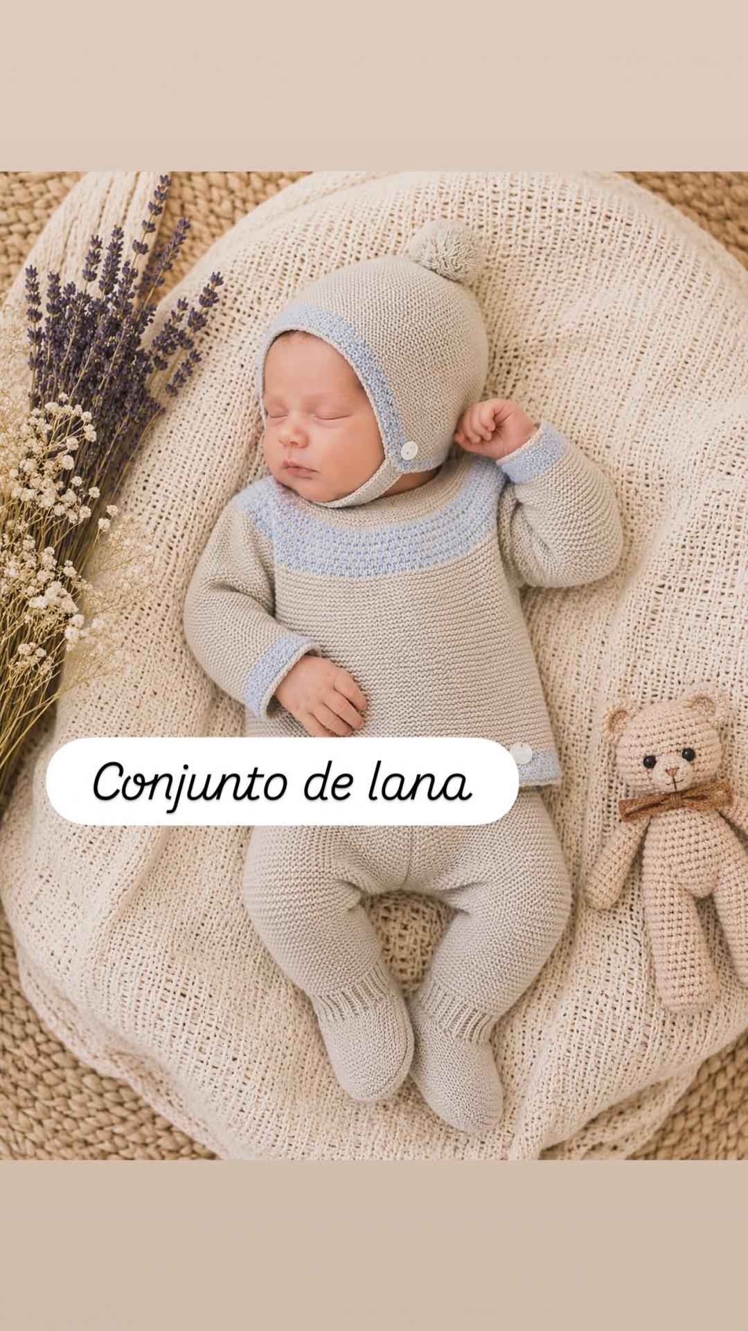 Conjunto lana 3 piezas piedra con azul