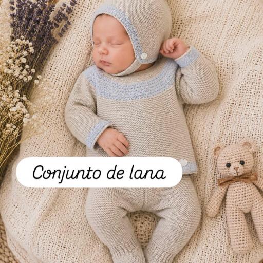 Conjunto lana 3 piezas piedra con azul