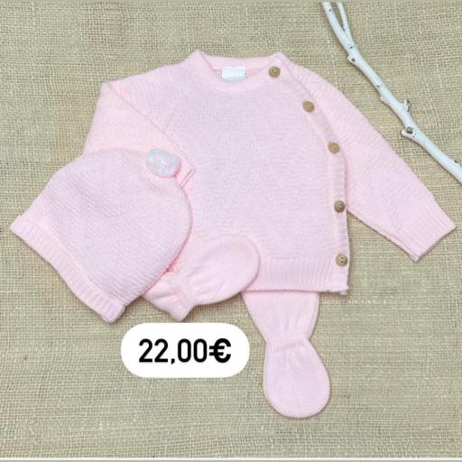 Conjunto lana 3 piezas rosa 
