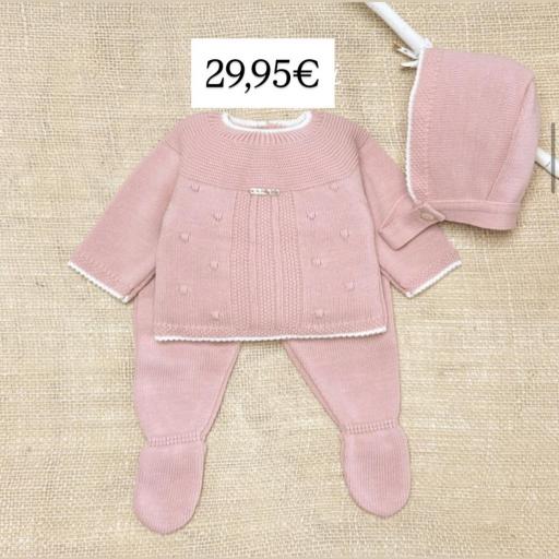 Conjunto de Lana 3 Piezas para Bebé – Color Rosa Palo