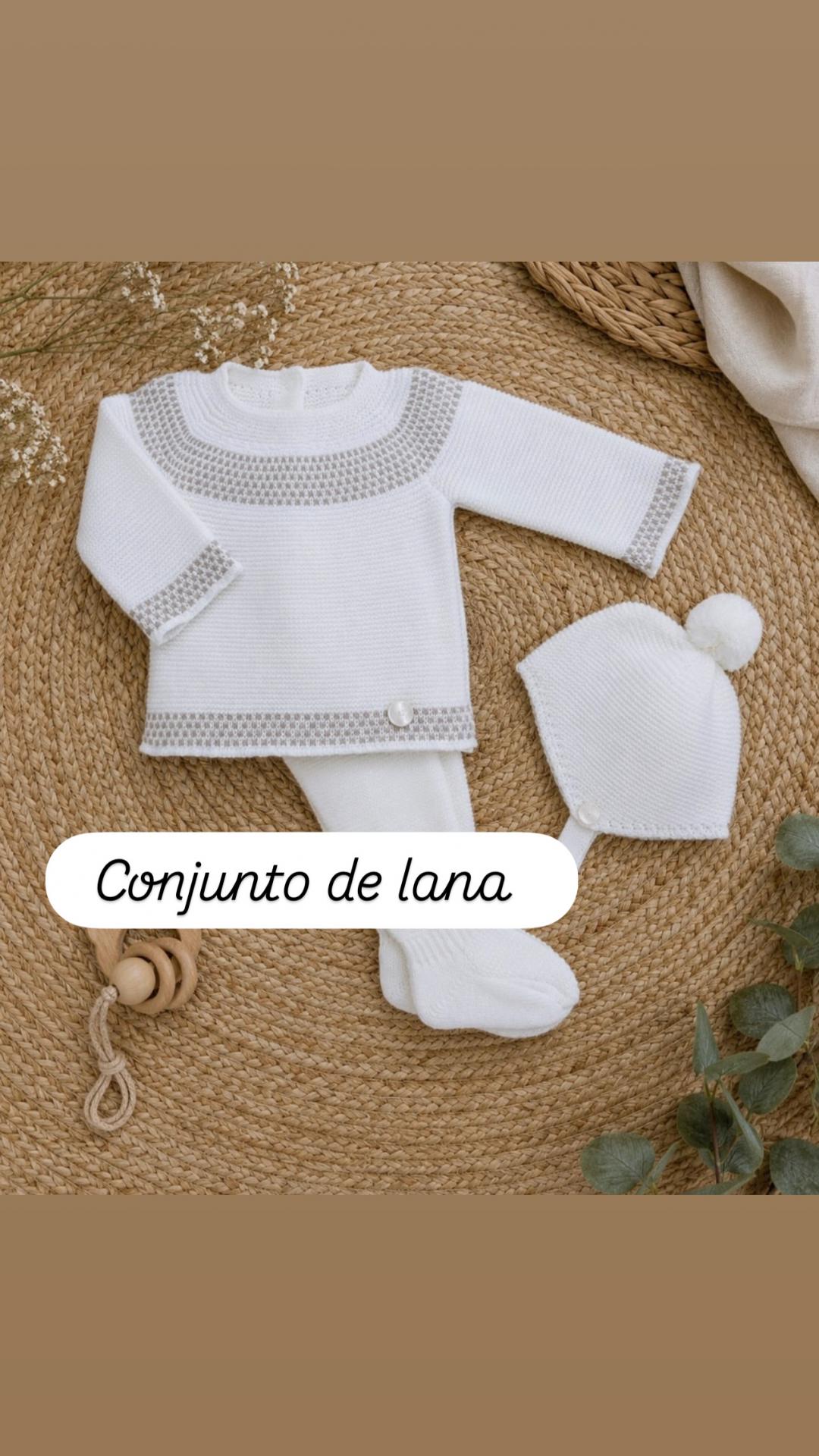 Conjunto lana 3 piezas blanco piedra