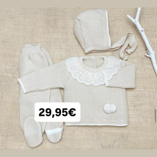 Conjunto lana 3 4piezas “pompón lino “