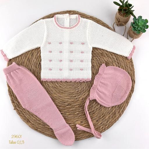 Conjunto hilo 3 piezas blanco rosa maquillaje 