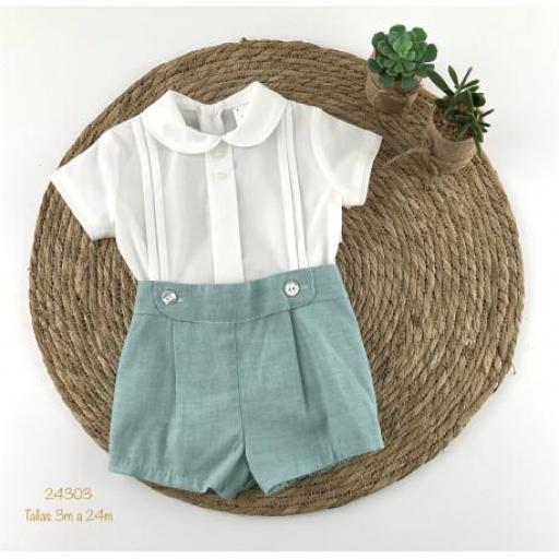 Conjunto bebé niño blanco verde 