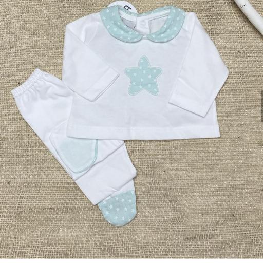 Conjunto polaina algodón babidu Estrella blanco verde  [0]