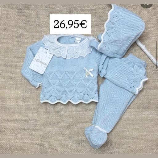 Conjunto lana 3 piezas celeste 