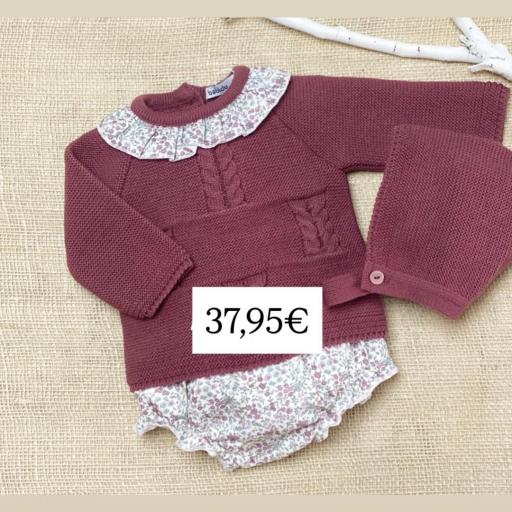 Conjunto bebé 3 piezas Babidu frambuesa 