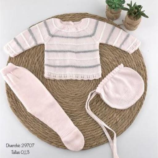 Conjunto de lana para bebé - 3 piezas rosa pastel gris 