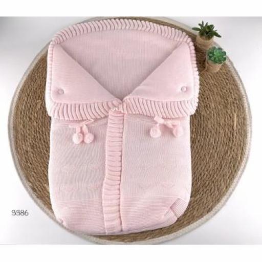 Saco capazo bebé lana rosa pastel 