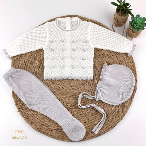 Conjunto hilo 3 piezas blanco gris 