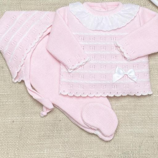 Conjunto lana 3 piezas rosa 