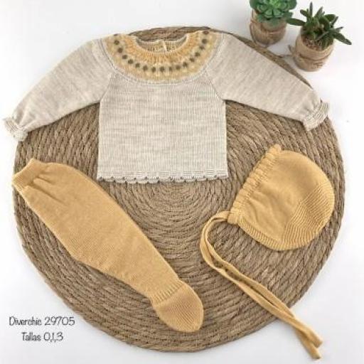 Conjunto de lana para bebé- 3 piezas mostaza 