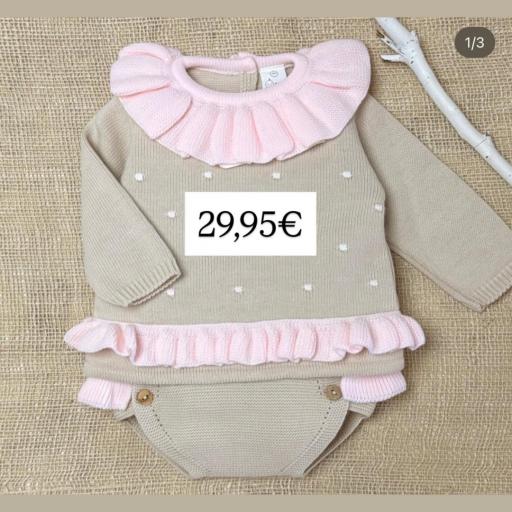 Conjunto bebé rosa con volantes lino [0]