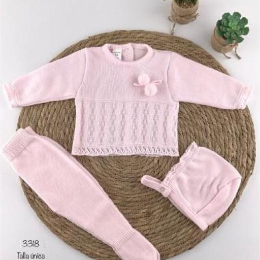 Conjunto de lana para bebé - 3 piezas rosa pastel 