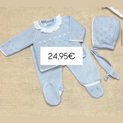 Conjunto 3 piezas hilo celeste 