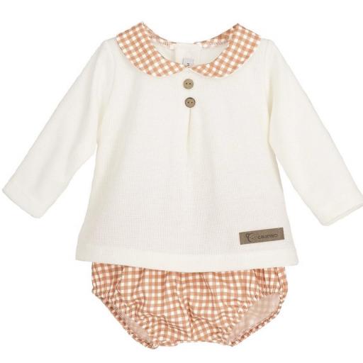 “Conjunto Calamaro Bebé Niño de Dos Piezas con Camiseta de Pelito y Braguitas Vichy”