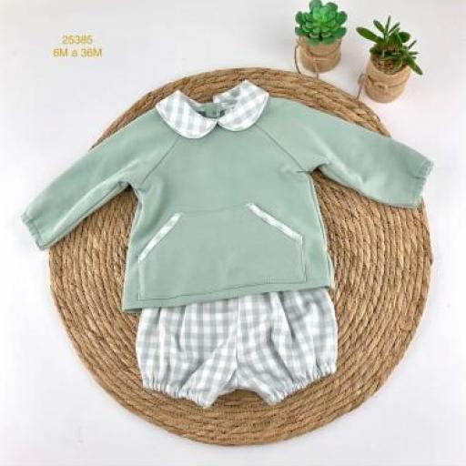 Conjunto Infantil “Verde Encanto” – Sudadera & Pantalón Corto Vichy